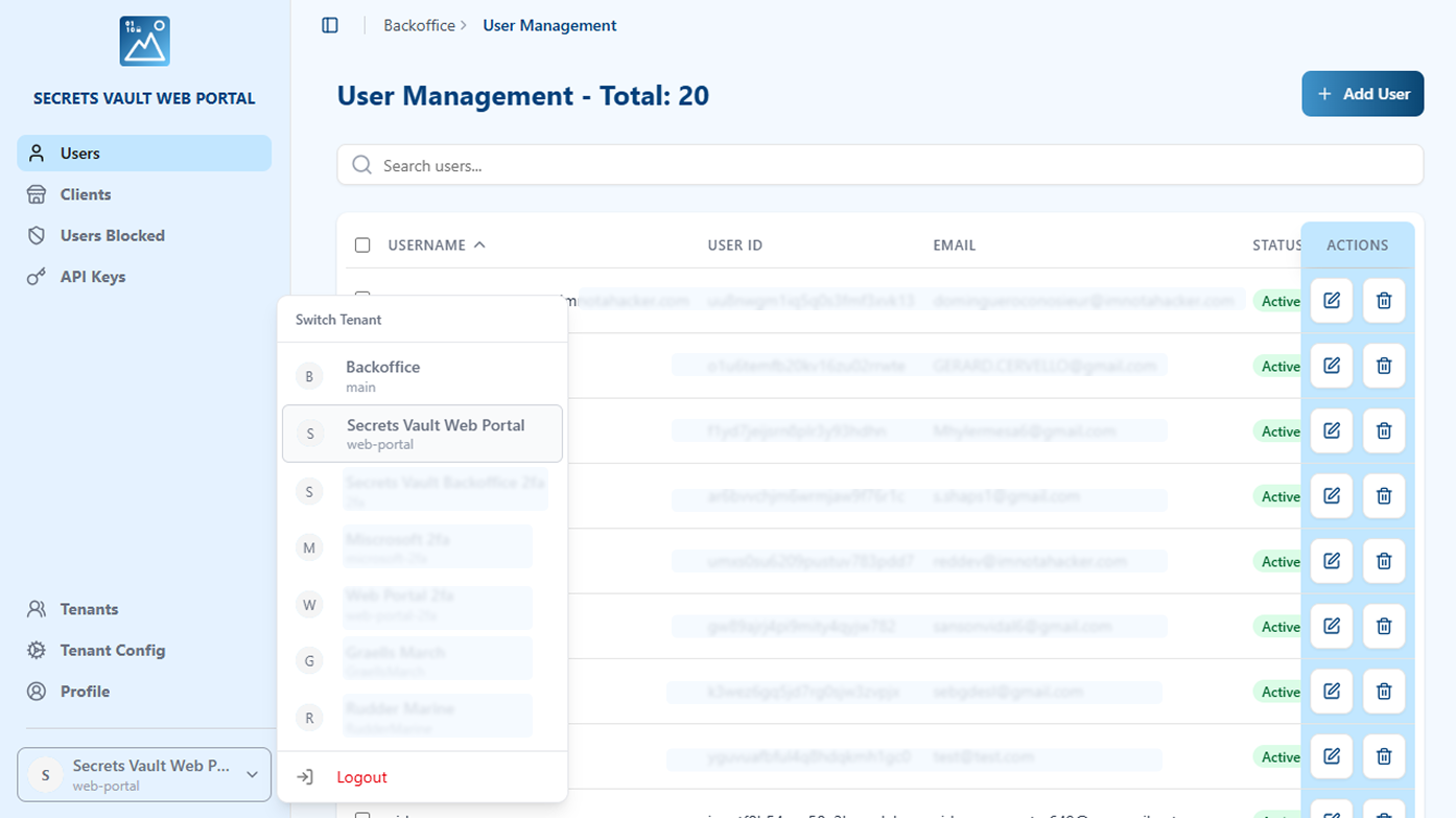Tenant Switching and Logout Interface