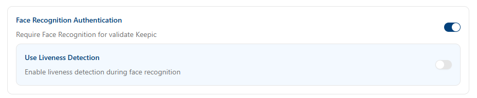 Tenant Configuration Authentication Settings - Face Recognition