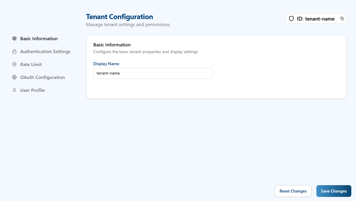 Tenant Configuration Basic Info
