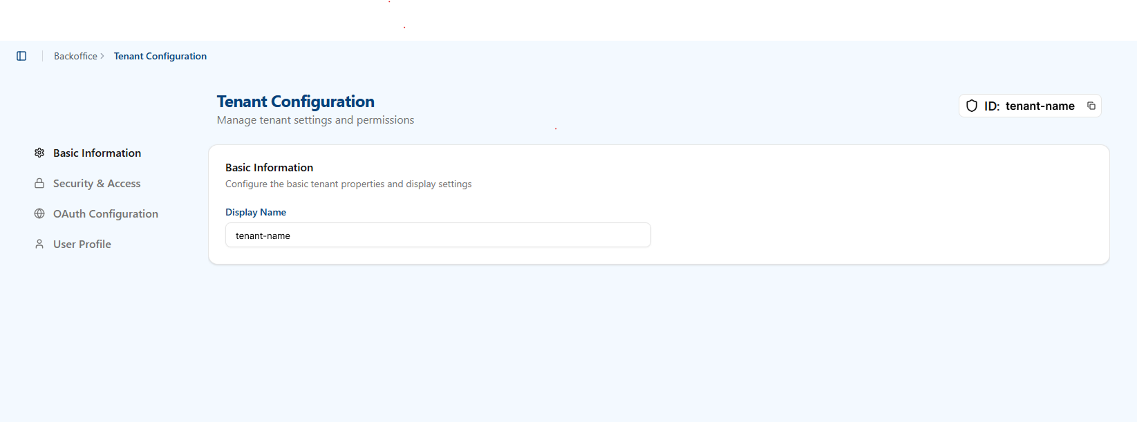 Tenant Configuration Basic Info