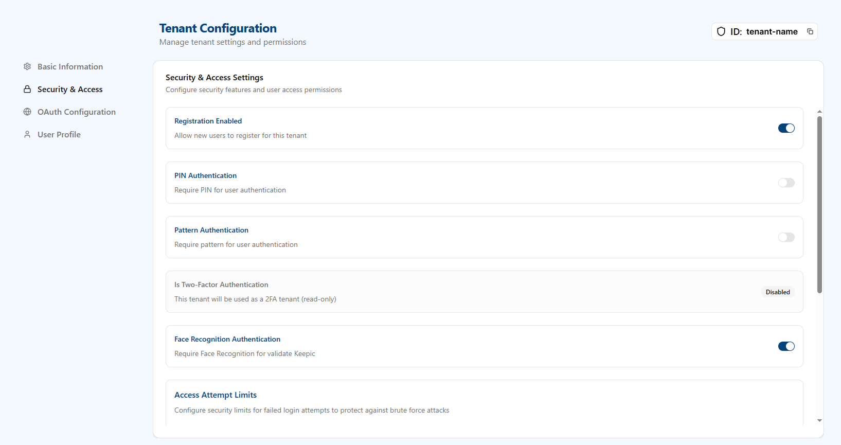 Tenant Configuration Security & Access