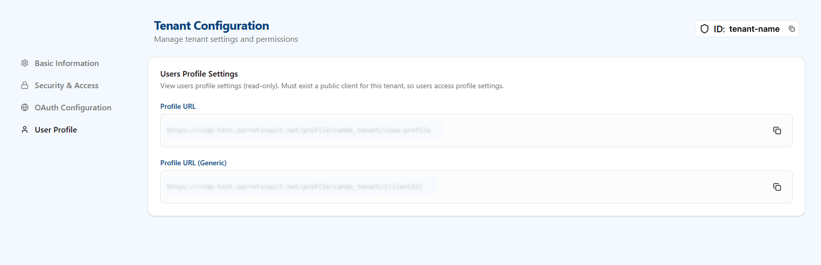 Tenant Configuration User Profile Settings