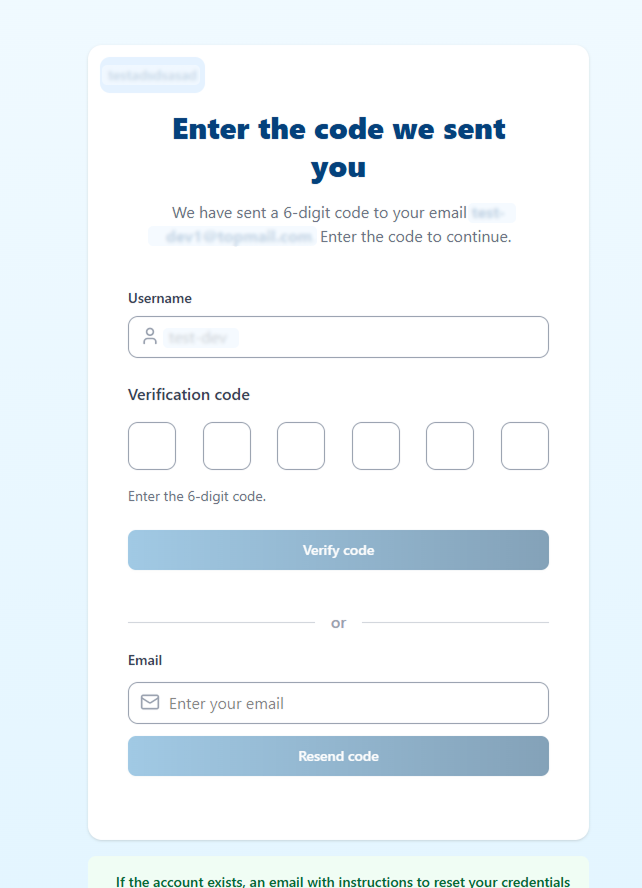 Resend Reset Credentials Code