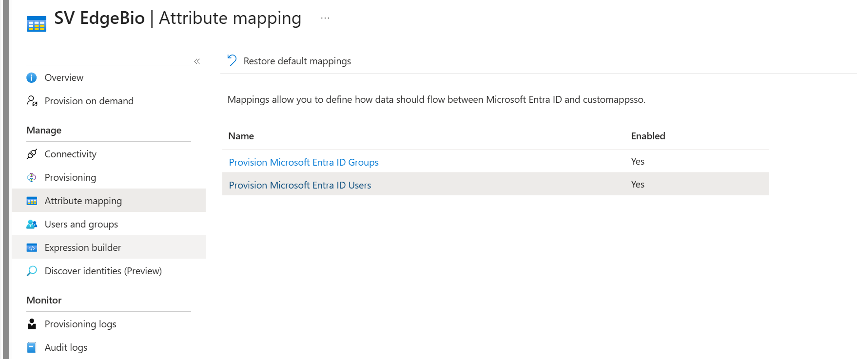 Attribute mapping options