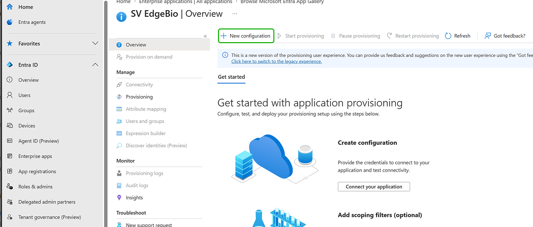 New configuration button