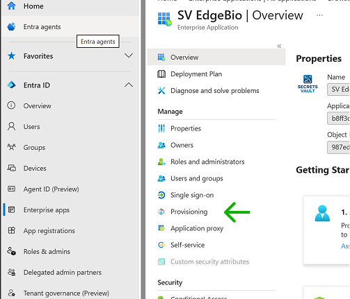 Provisioning menu option
