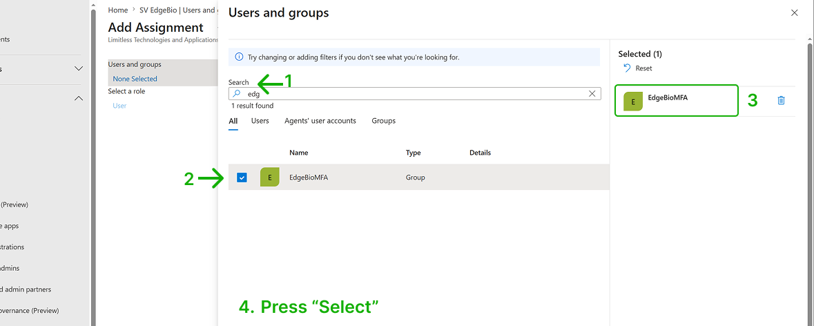 Select users or groups