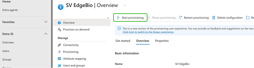 Start provisioning